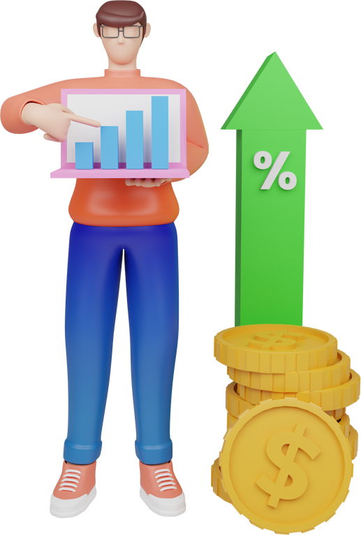 Man analyzing investment growth 3D Illustration
